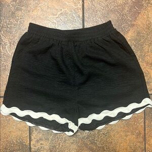Entro Black and White Athletic Shorts with Zig-Zag Trim